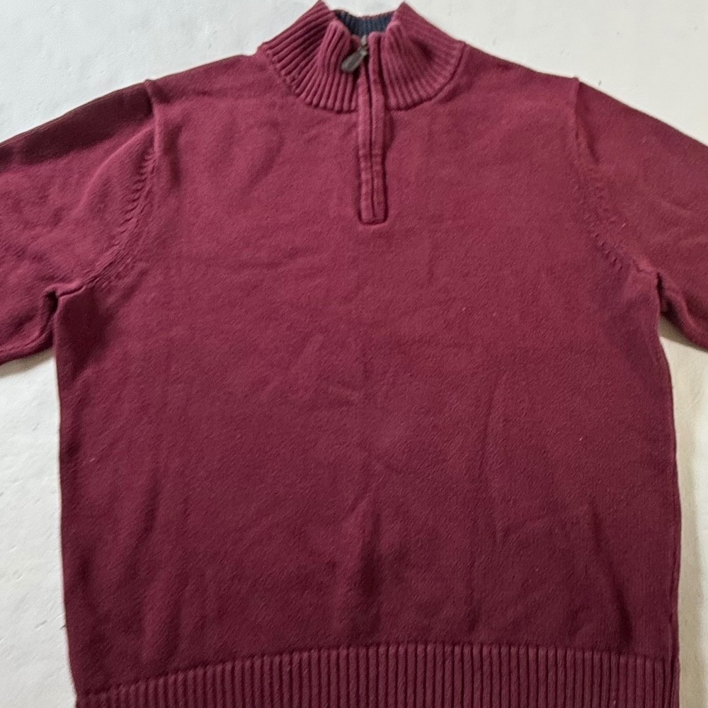 LL Bean 1/4 Zip Sweater Mens Large Burgundy‎ Cotton Grandpacore Mock Neck VTG
